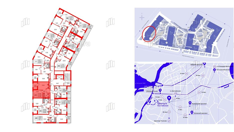 Квартира в ЖК Glorax Балтийская, 1 комнатная, 33.99 м², 8 этаж