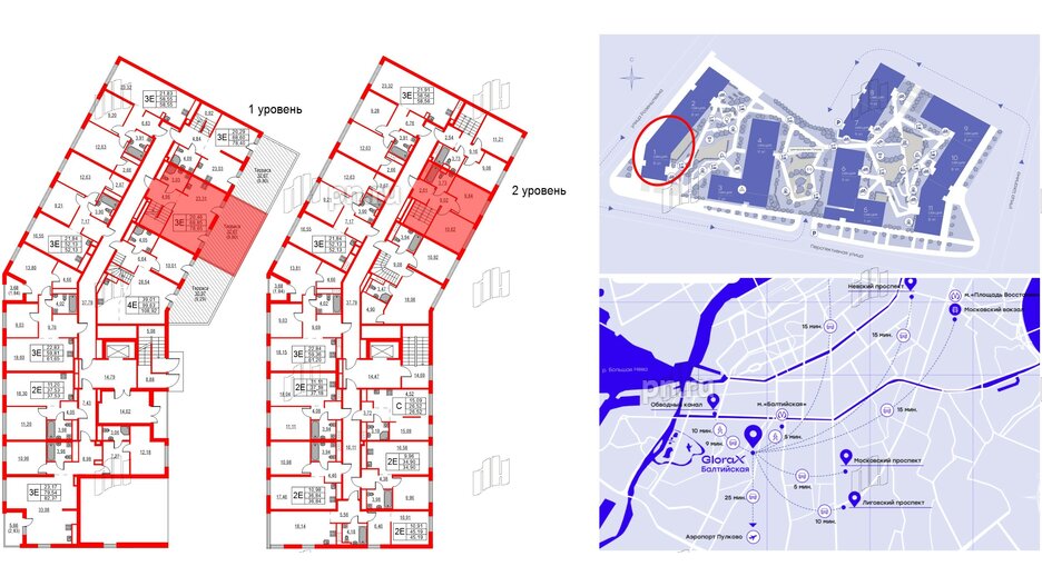 Квартира в ЖК Glorax Балтийская, 2 комнатная, 78.65 м², 2 этаж