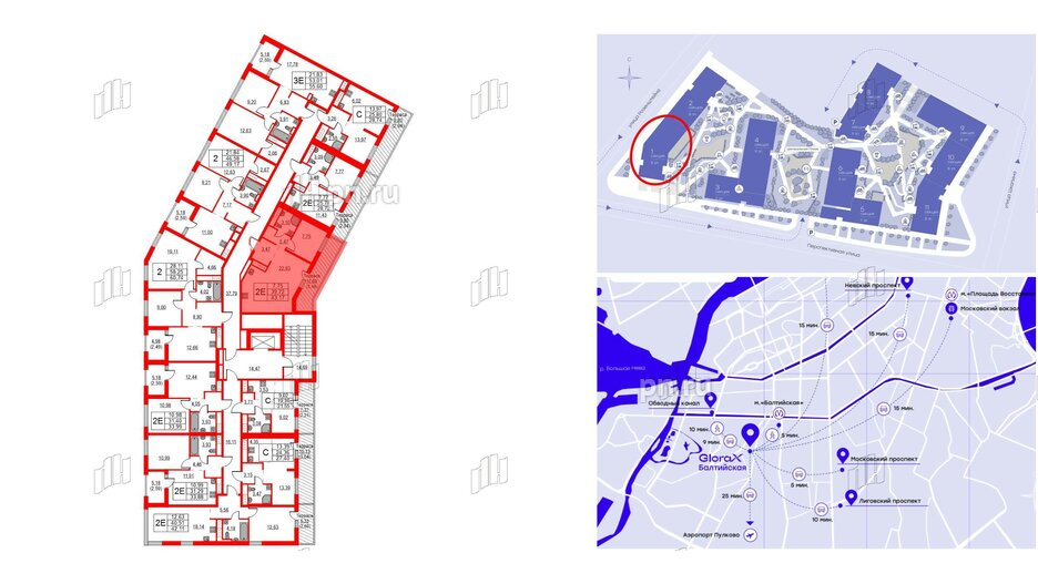 Квартира в ЖК Glorax Балтийская, 1 комнатная, 43.17 м², 8 этаж