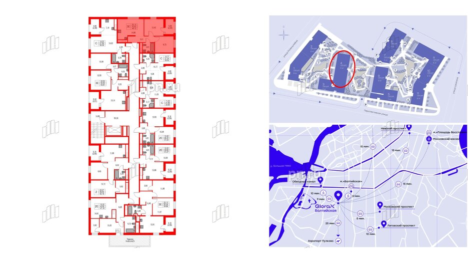 Квартира в ЖК Glorax Балтийская, 2 комнатная, 46.12 м², 8 этаж