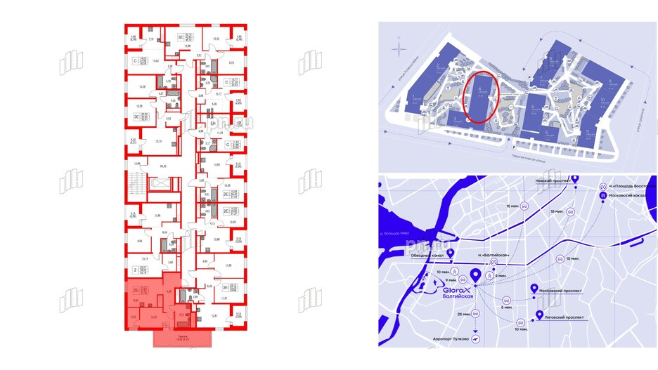 Квартира в ЖК Glorax Балтийская, 1 комнатная, 47.19 м², 8 этаж