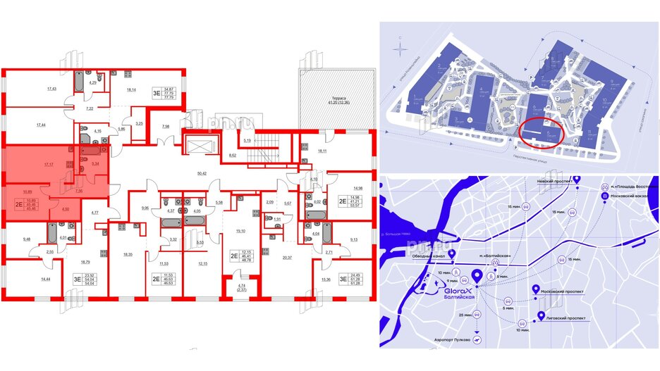 Квартира в ЖК Glorax Балтийская, 1 комнатная, 45.46 м², 2 этаж