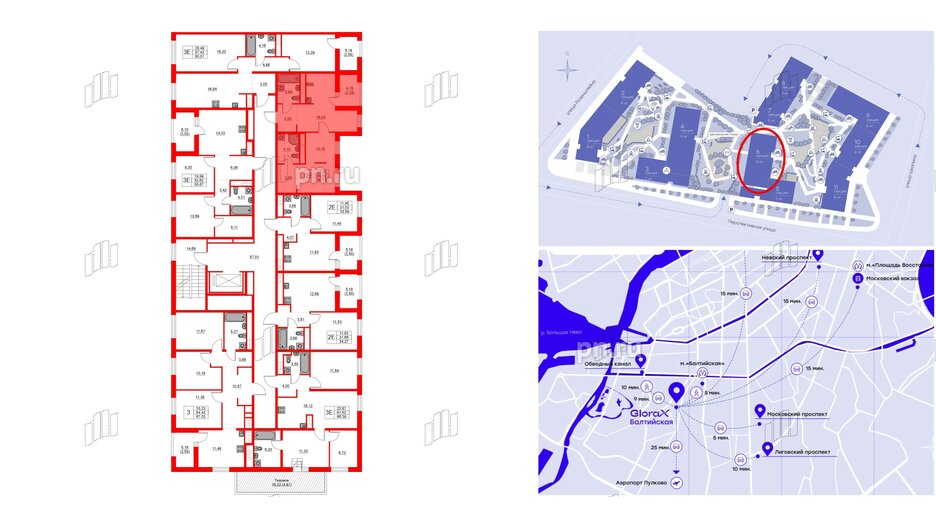 Квартира в ЖК Glorax Балтийская, 1 комнатная, 46.73 м², 8 этаж