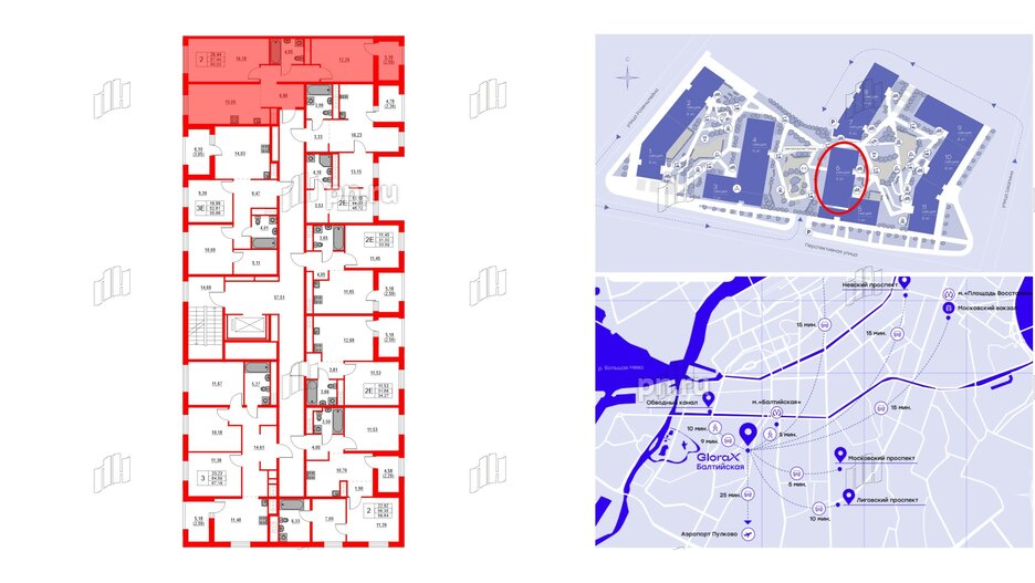 Квартира в ЖК Glorax Балтийская, 2 комнатная, 60.03 м², 9 этаж