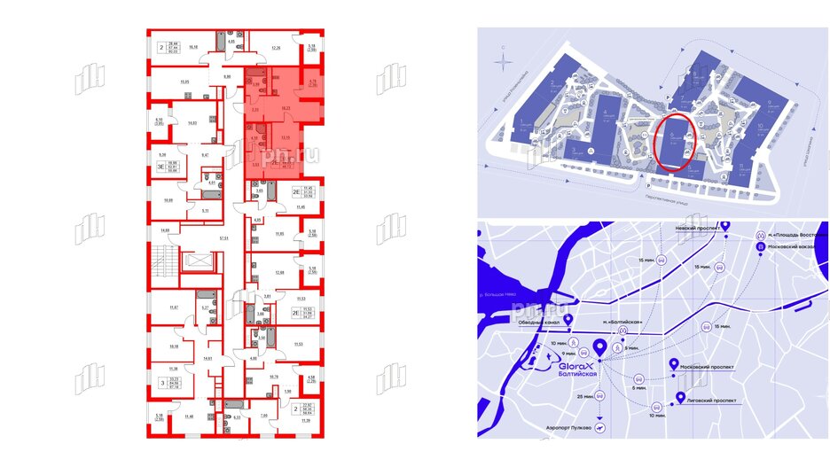 Квартира в ЖК Glorax Балтийская, 1 комнатная, 46.72 м², 9 этаж