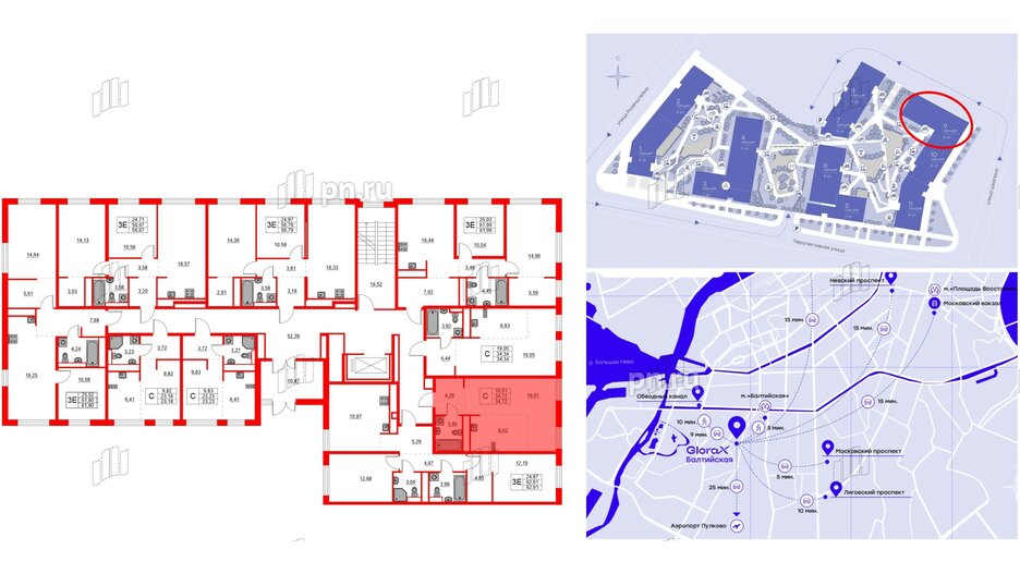 Квартира в ЖК Glorax Балтийская, студия, 34.72 м², 2 этаж