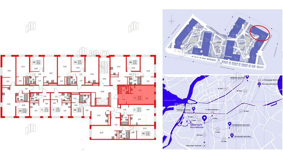 Квартира в ЖК Glorax Балтийская, студия, 34.34 м², 3 этаж