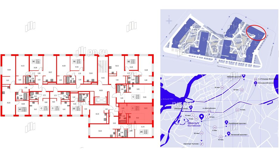 Квартира в ЖК Glorax Балтийская, студия, 34.72 м², 3 этаж