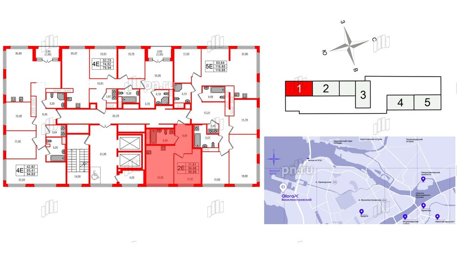 Квартира в ЖК Glorax Василеостровский, 1 комнатная, 36.68 м², 16 этаж