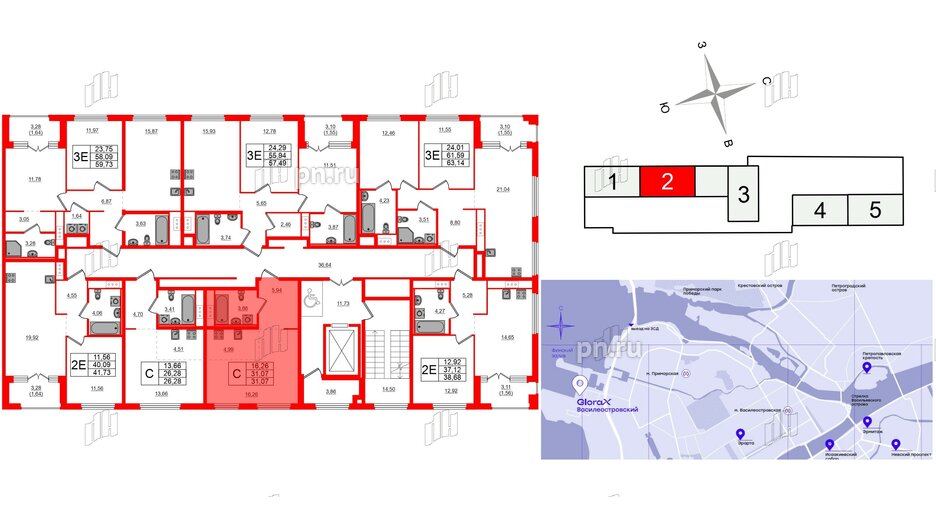 Квартира в ЖК Glorax Василеостровский, студия, 31.07 м², 6 этаж