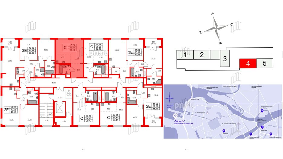 Квартира в ЖК Glorax Василеостровский, студия, 31.4 м², 4 этаж