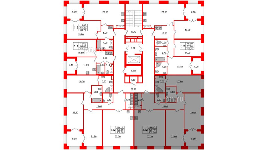 Квартира в ЖК GRAND VIEW, 3 комнатная, 129.4 м², 4 этаж