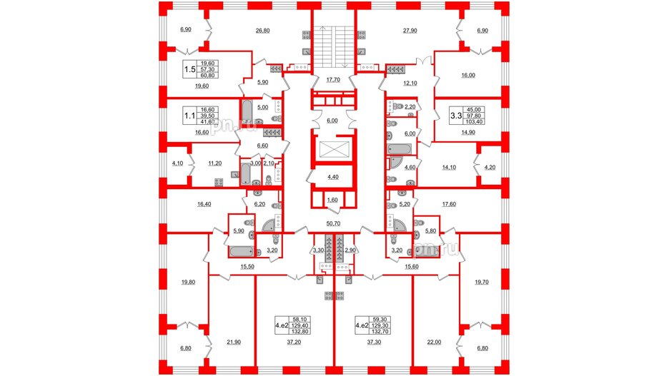 Квартира в ЖК GRAND VIEW, 3 комнатная, 129.3 м², 5 этаж