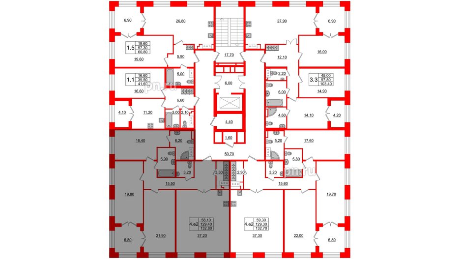 Квартира в ЖК GRAND VIEW, 3 комнатная, 129.4 м², 5 этаж