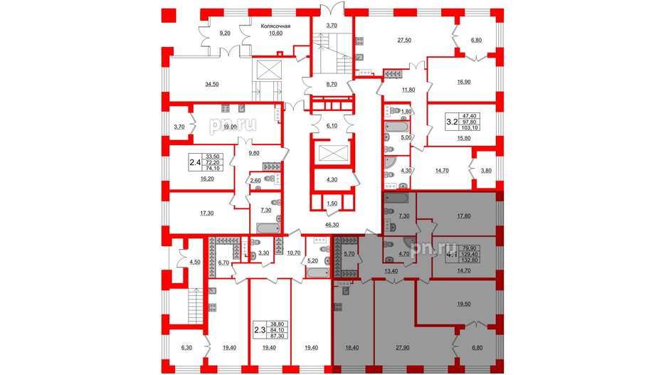 Квартира в ЖК GRAND VIEW, 4 комнатная, 129.4 м², 1 этаж