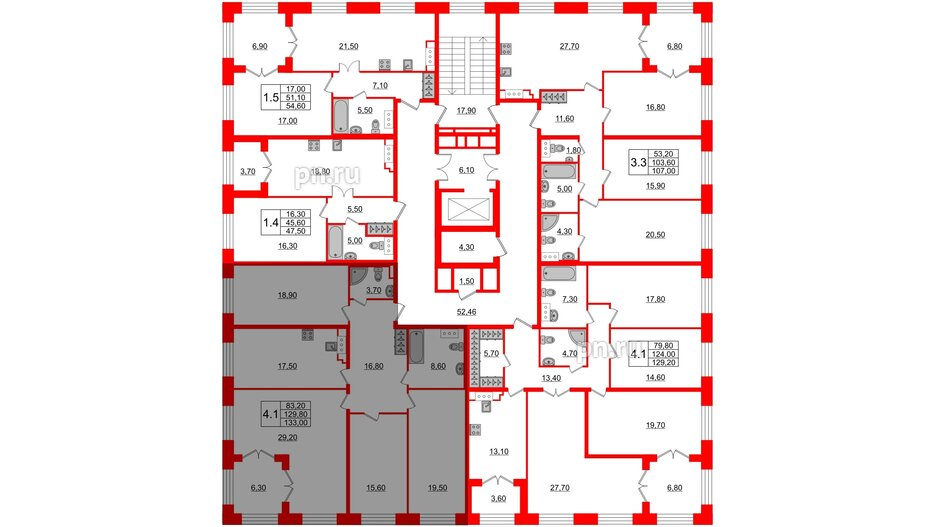 Квартира в ЖК GRAND VIEW, 4 комнатная, 129.8 м², 5 этаж