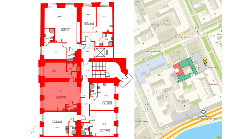 Апартаменты в ЖК Hovard Club, 1 комнатные, 52.3 м², 1 этаж