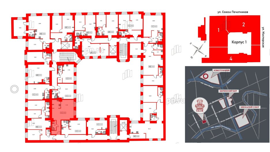 Апартаменты в ЖК Hovard Club, студия, 44.8 м², 4 этаж