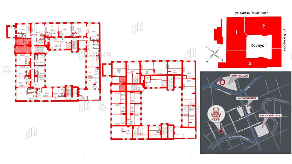 Апартаменты в ЖК Hovard Club, 1 комнатные, 55.2 м², 5 этаж