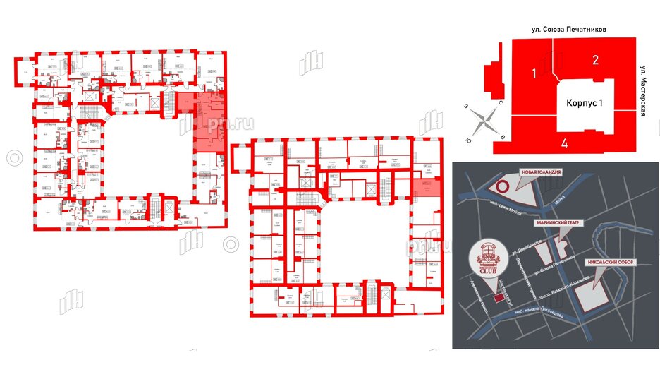 Апартаменты в ЖК Hovard Club, 3 комнатные, 93.5 м², 5 этаж