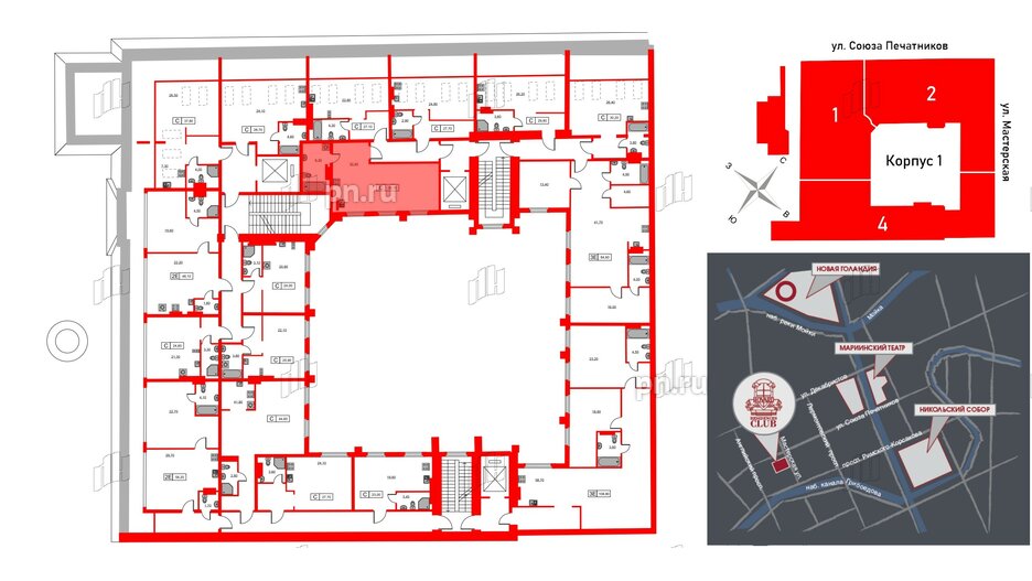 Апартаменты в ЖК Hovard Club, 1 комнатные, 39.5 м², 6 этаж