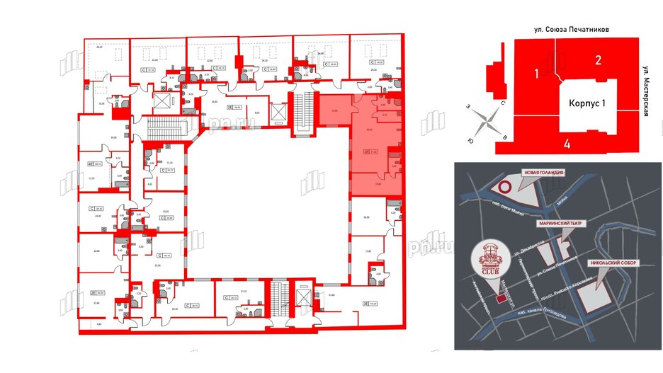 Апартаменты в ЖК Hovard Club, 2 комнатные, 81.6 м², 6 этаж