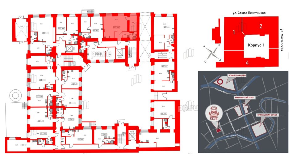 Апартаменты в ЖК Hovard Club, 1 комнатные, 49.8 м², 1 этаж