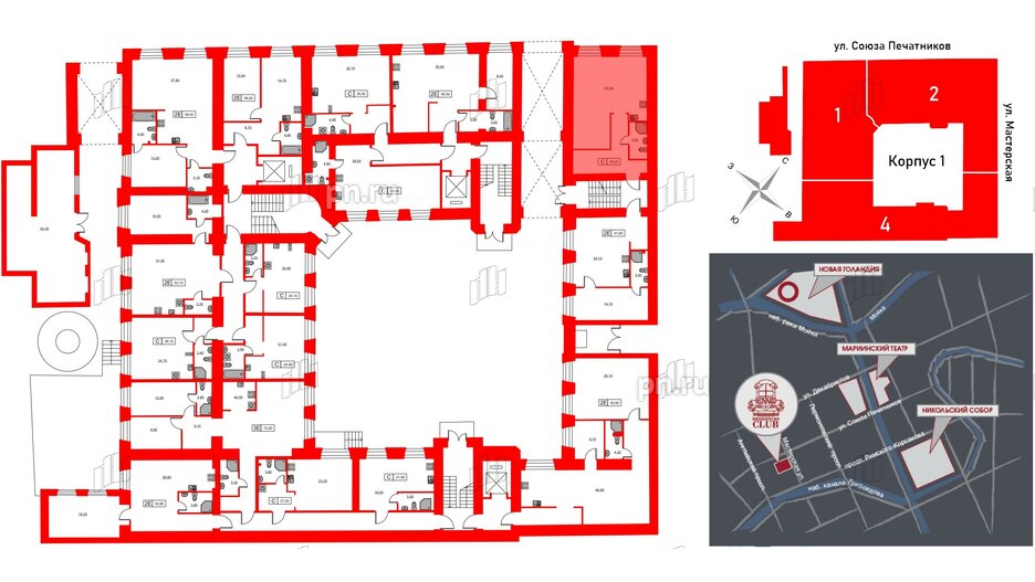 Апартаменты в ЖК Hovard Club, студия, 46.5 м², 1 этаж