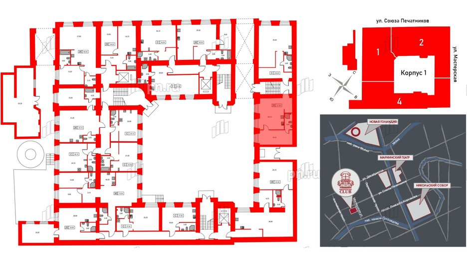 Апартаменты в ЖК Hovard Club, 1 комнатные, 41.1 м², 1 этаж