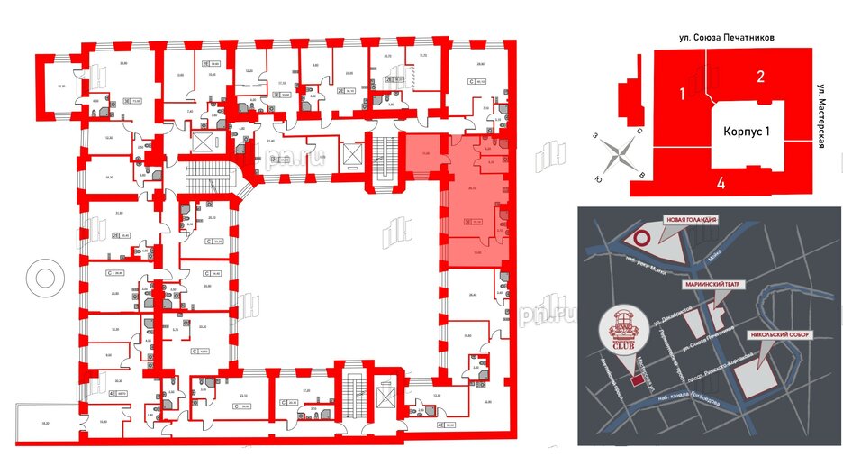 Апартаменты в ЖК Hovard Club, 1 комнатные, 76.1 м², 2 этаж