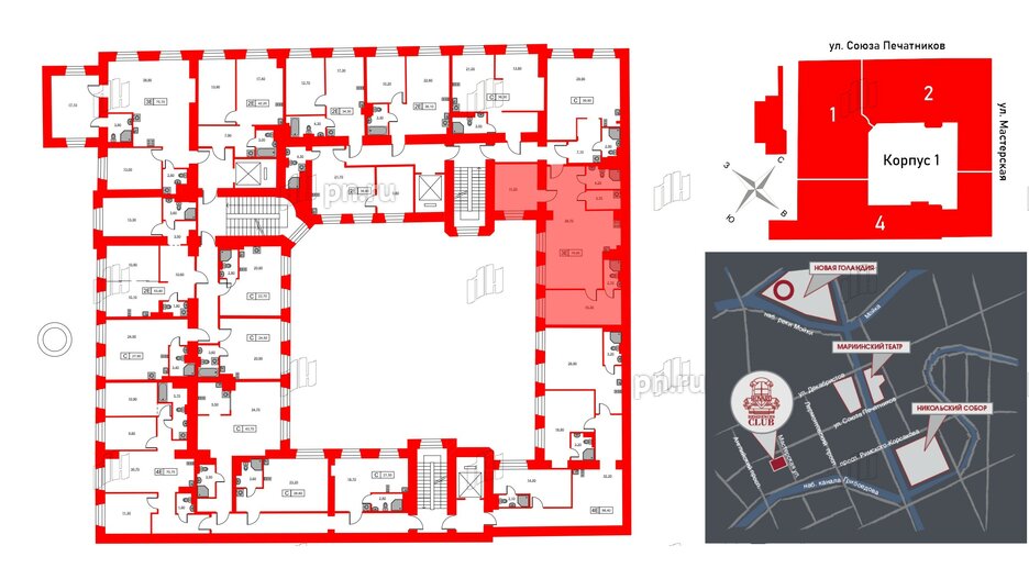 Апартаменты в ЖК Hovard Club, 2 комнатные, 76.8 м², 3 этаж