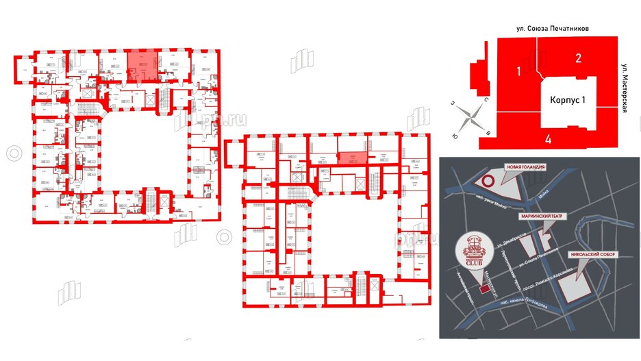 Апартаменты в ЖК Hovard Club, 1 комнатные, 50.9 м², 5 этаж