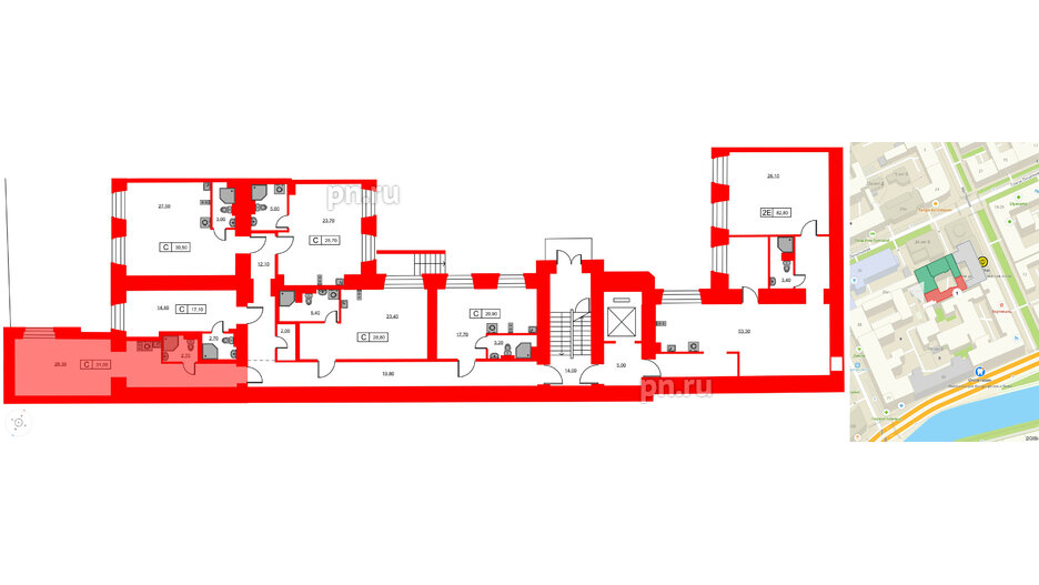 Апартаменты в ЖК Hovard Club, 1 комнатные, 31 м², 1 этаж