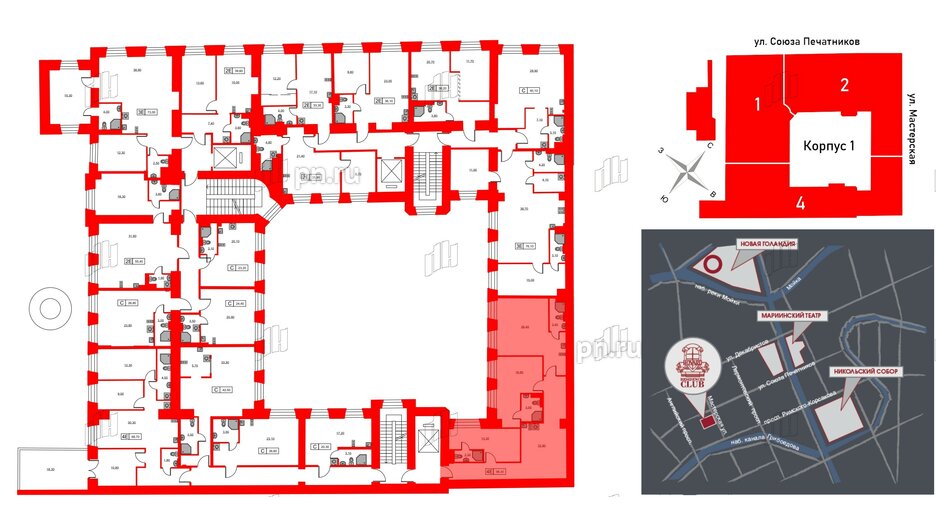 Апартаменты в ЖК Hovard Club, 2 комнатные, 98.3 м², 2 этаж