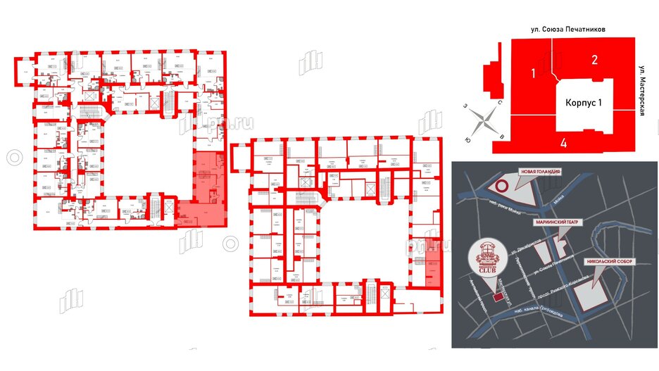 Апартаменты в ЖК Hovard Club, 2 комнатные, 129.2 м², 5 этаж