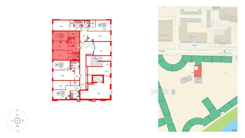 Квартира в ЖК ID Петроградская, 1 комнатная, 37.17 м², 1 этаж