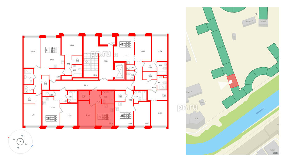 Квартира в ЖК ID Петроградская, 1 комнатная, 38.06 м², 2 этаж