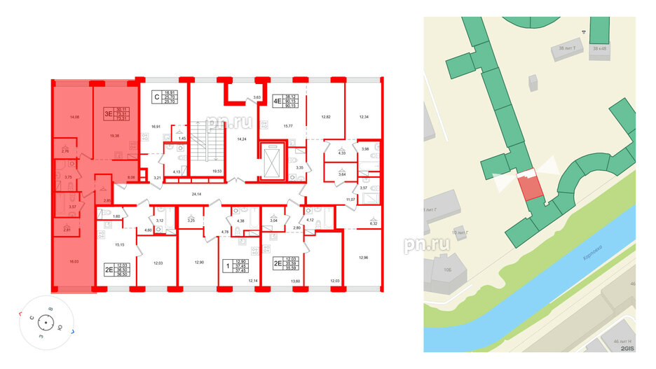 Квартира в ЖК Айди Петроградская, 2 комнатная, 73.31 м², 6 этаж