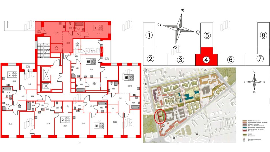 Квартира в ЖК ID Светлановский, 1 комнатная, 50.57 м², 2 этаж