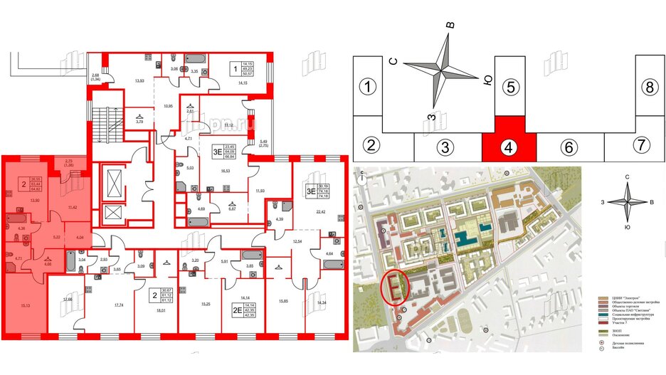 Квартира в ЖК ID Светлановский, 2 комнатная, 64.82 м², 2 этаж