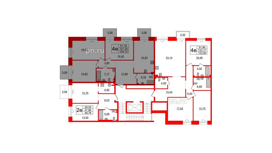 Квартира в ЖК Imperial Club, 3 комнатная, 101.38 м², 3 этаж