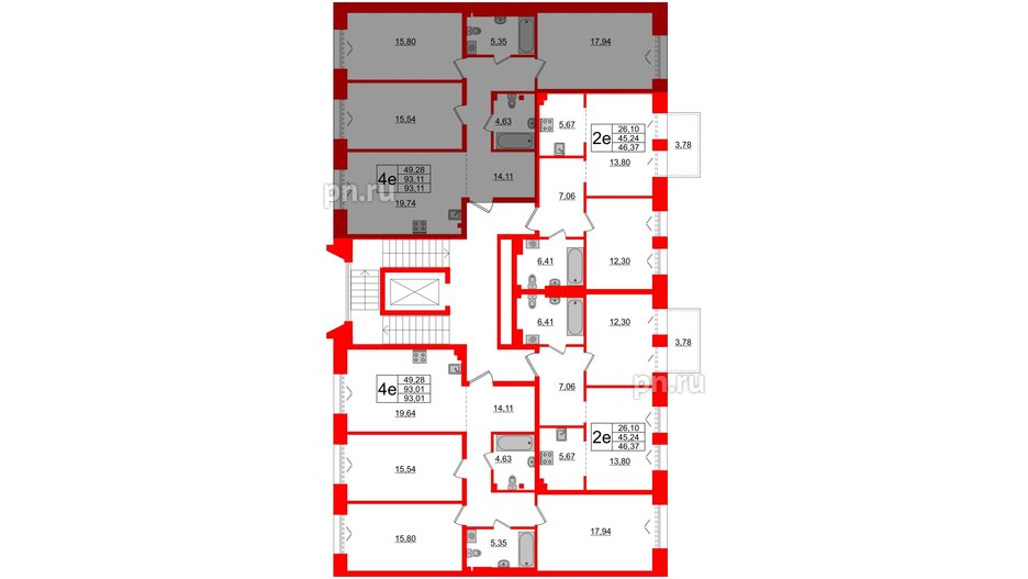 Квартира в ЖК Imperial Club, 3 комнатная, 93.11 м², 3 этаж