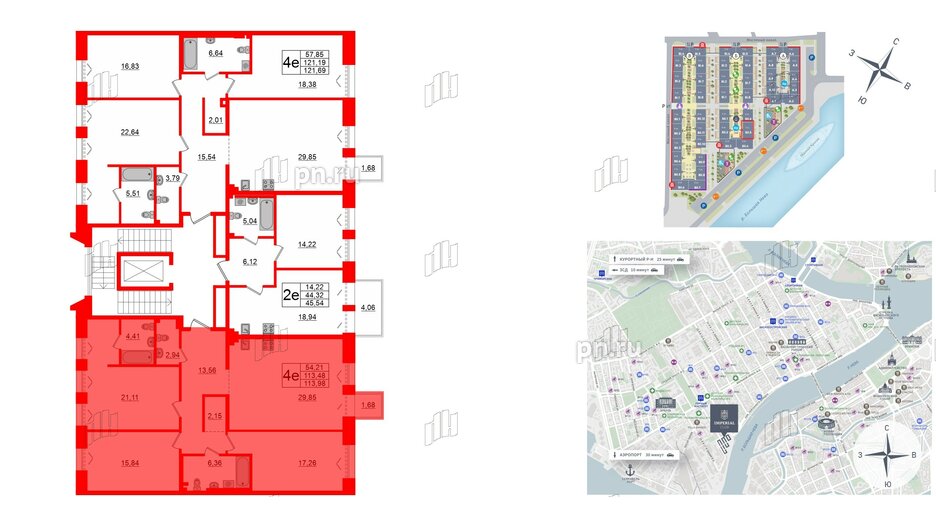 Квартира в ЖК Imperial Club, 3 комнатная, 113.48 м², 3 этаж