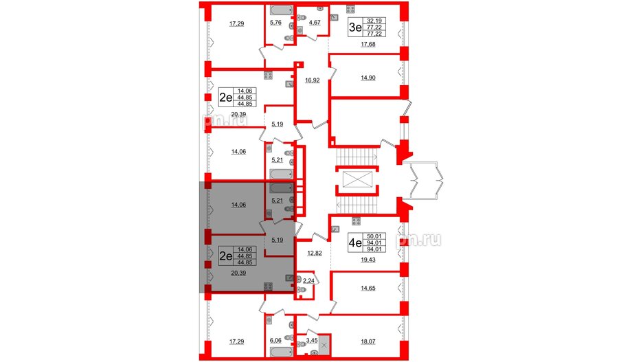 Квартира в ЖК Imperial Club, 1 комнатная, 44.85 м², 2 этаж