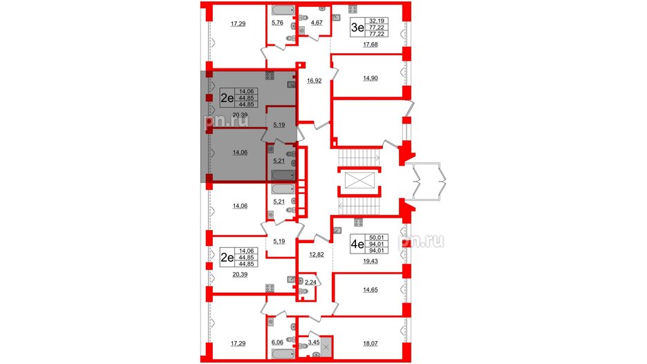 Квартира в ЖК Imperial Club, 1 комнатная, 44.85 м², 2 этаж