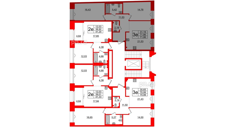 Квартира в ЖК Imperial Club, 2 комнатная, 71.86 м², 3 этаж