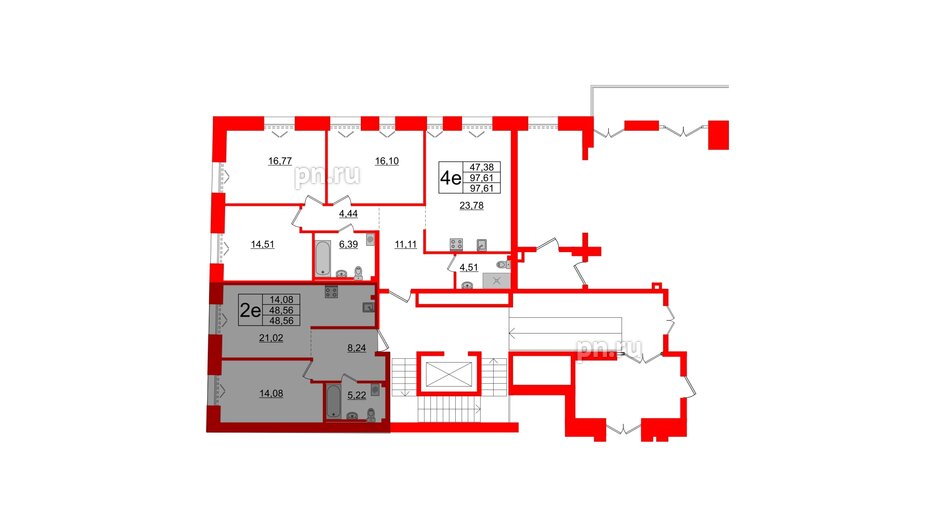 Квартира в ЖК Imperial Club, 1 комнатная, 48.56 м², 2 этаж