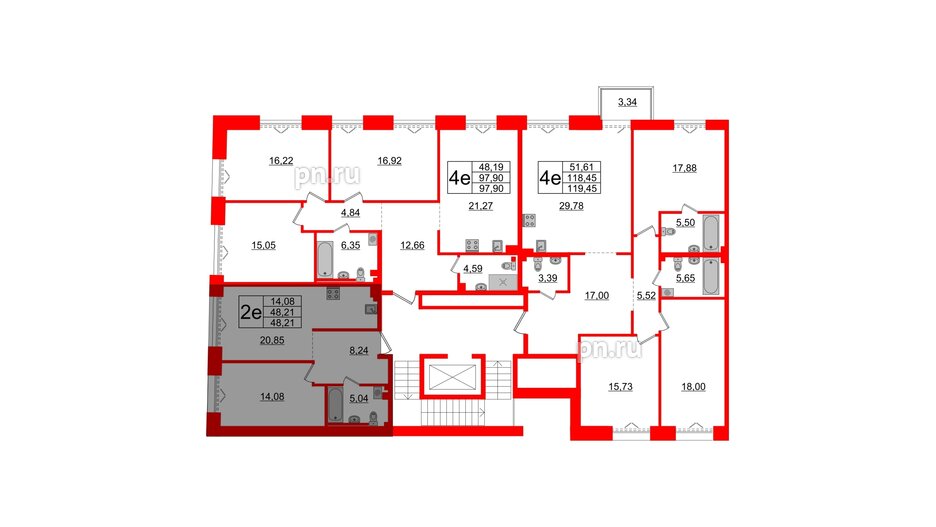 Квартира в ЖК Imperial Club, 1 комнатная, 48.21 м², 4 этаж