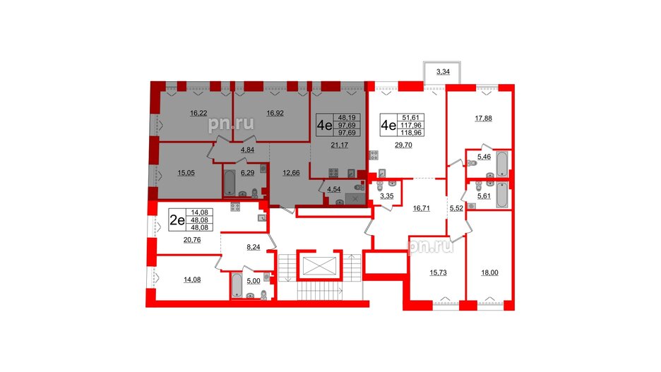 Квартира в ЖК Imperial Club, 3 комнатная, 97.69 м², 5 этаж