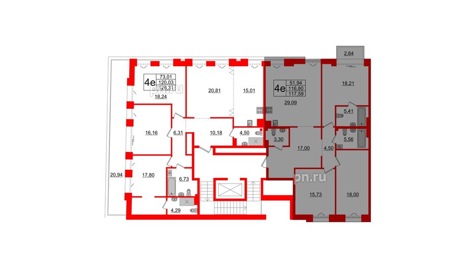 Квартира в ЖК Imperial Club, 3 комнатная, 116.8 м², 6 этаж